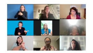 Collage of speakers, moderator and SLI